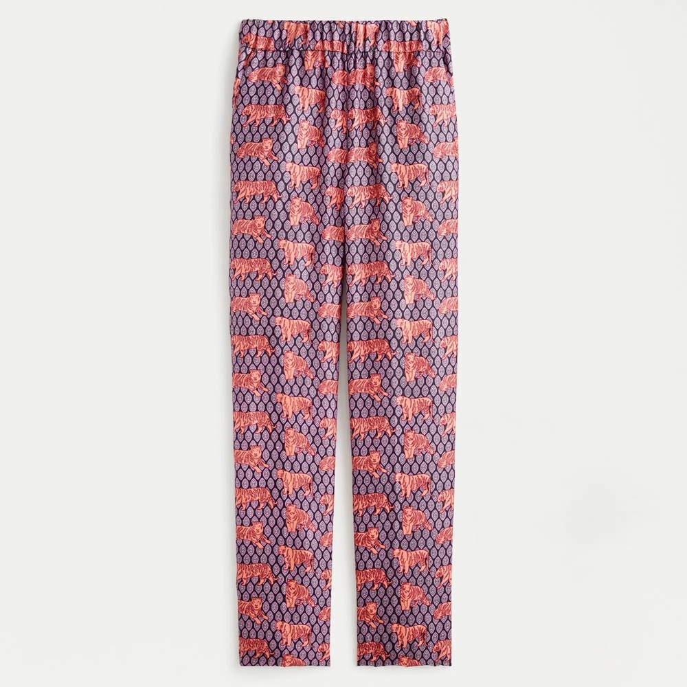 J. Crew Pull-on easy pant in roaming tigers print 100% silk